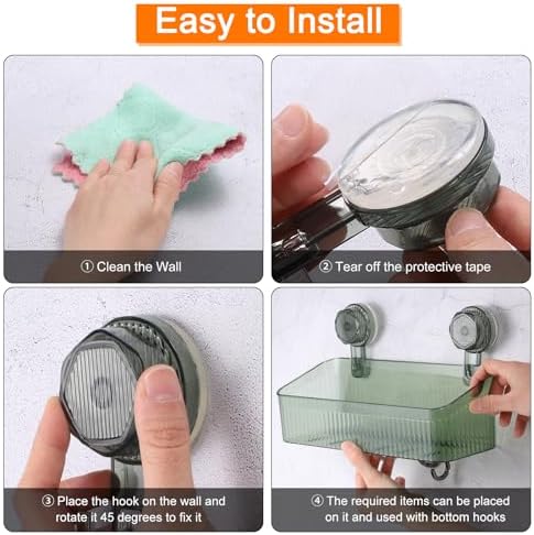 Uxcell 1Set Suction Cup Shower Caddy with Hooks Green