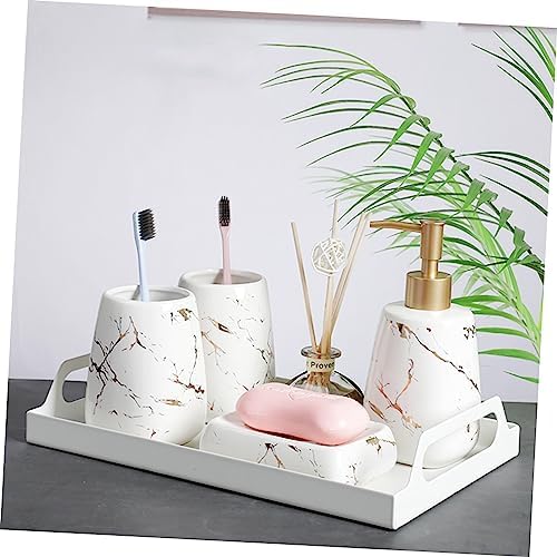 GLEAVI 3Pcs Marble Bathroom Toothbrush Holder Soap Dish Lotion Bottle Set