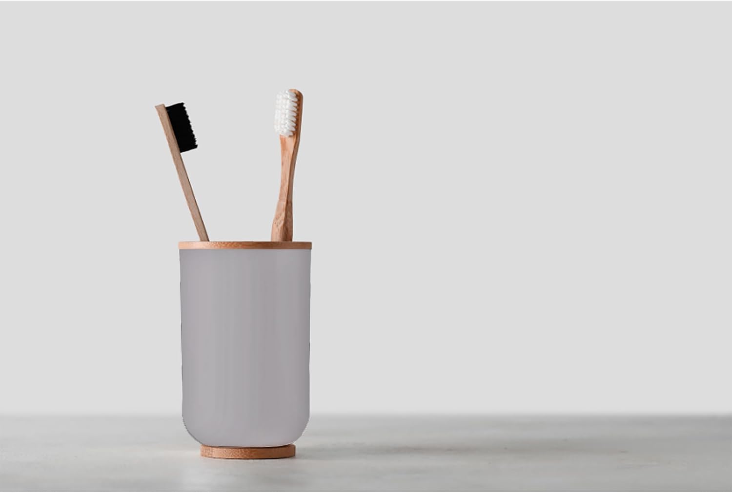 Gray Toothbrush Toothpaste Organizer with Bamboo Top - Chic Bathroom Organizer