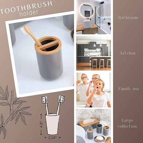 Gray Toothbrush Toothpaste Organizer with Bamboo Top - Chic Bathroom Organizer