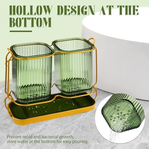 2-Cup Metal Toothbrush Holder Set with Drainage and Organizer