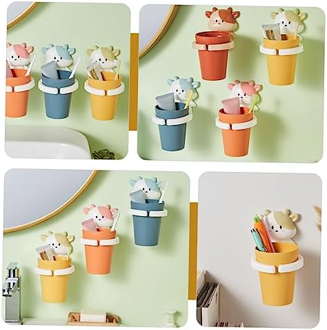 LIFKOME Cartoon Cow Toothbrush Cup - Easy Install Safe Compact for Boys Girls