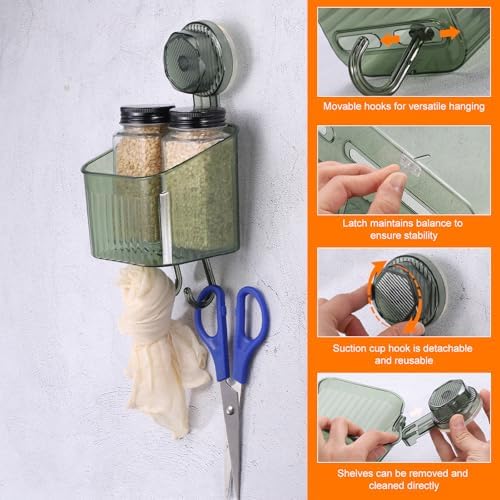 Uxcell 1Set Suction Cup Shower Caddy with Hooks Green