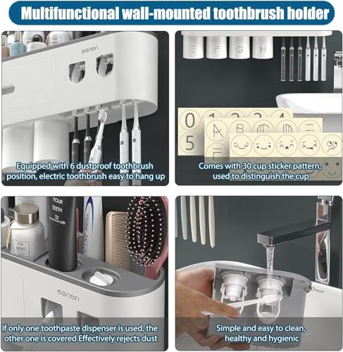 MDAKEGO Wall-Mounted Toothbrush Holder Toothpaste Squeezer Kit
