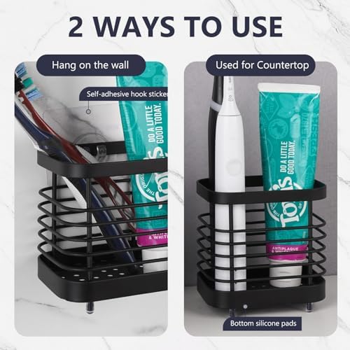 Stainless Steel Wall Mount Toothbrush Holder Rust-Proof Space-Saving
