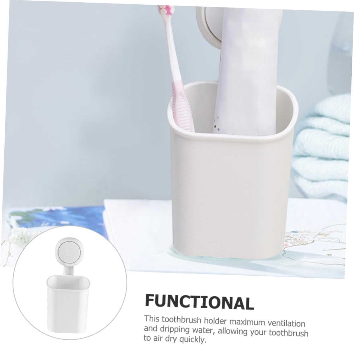 Amosfun Suction Cup Toothbrush Holder Wall Mount No Drill