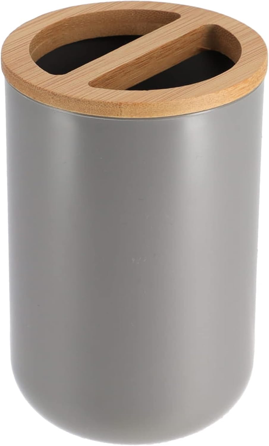 Gray Toothbrush Toothpaste Organizer with Bamboo Top - Chic Bathroom Organizer