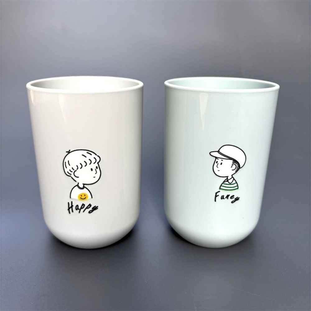 Cute Pattern Toothbrush Cup 2Pcs - Pink Grey