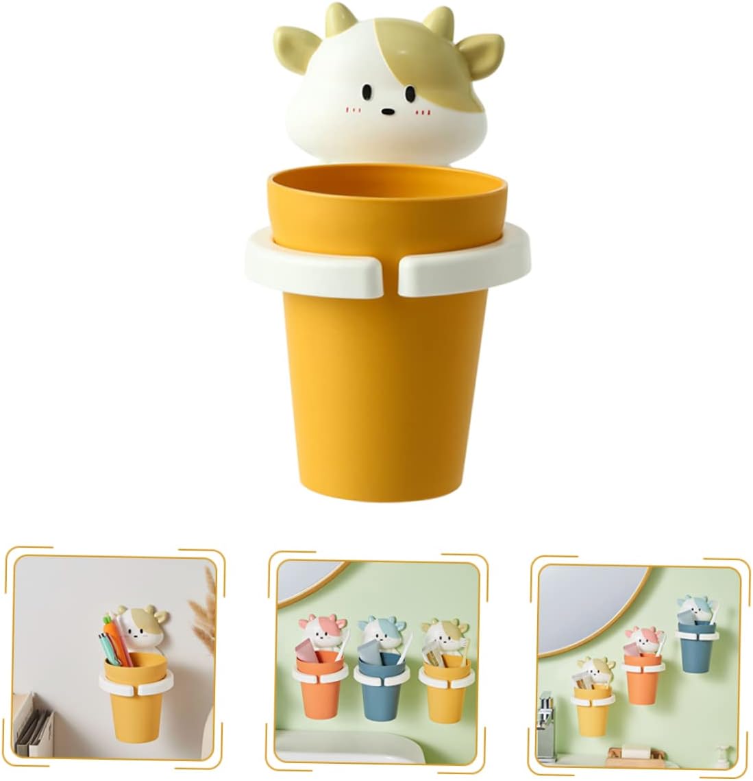 Cartoon Toothbrush Holder for Boys and Girls with Adhesive Gargle Cup
