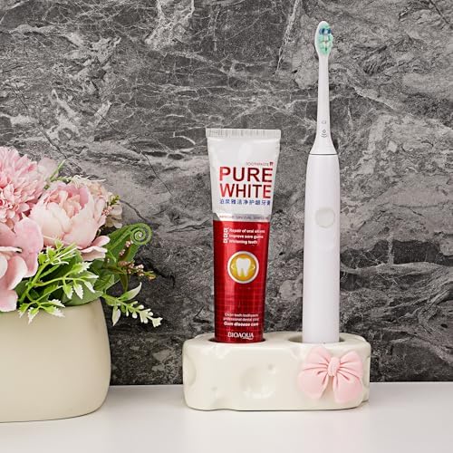 Cute White Ceramic Bow Toothbrush Holder