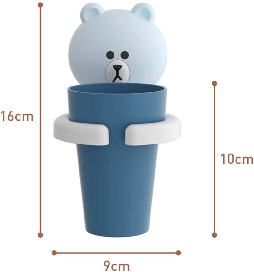 Traceless Suction Wall-Mounted Kids Toothbrush Holder Blue Rabbit Cartoon Brushing Cup