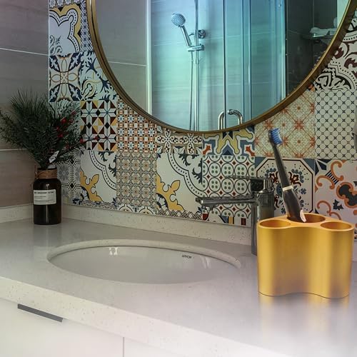 Gold Tone Metal Bathroom Toothbrush Organizer