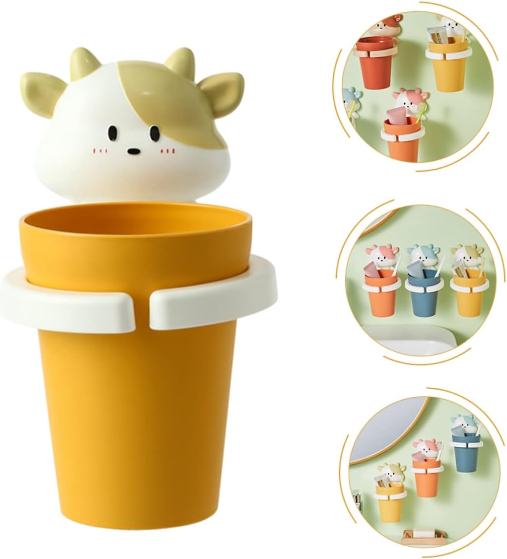 Cartoon Cow Toothbrush Holder for Kids Wall-Mounted
