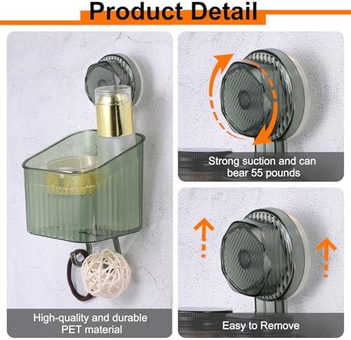 Uxcell 1Set Suction Cup Shower Caddy with Hooks Green