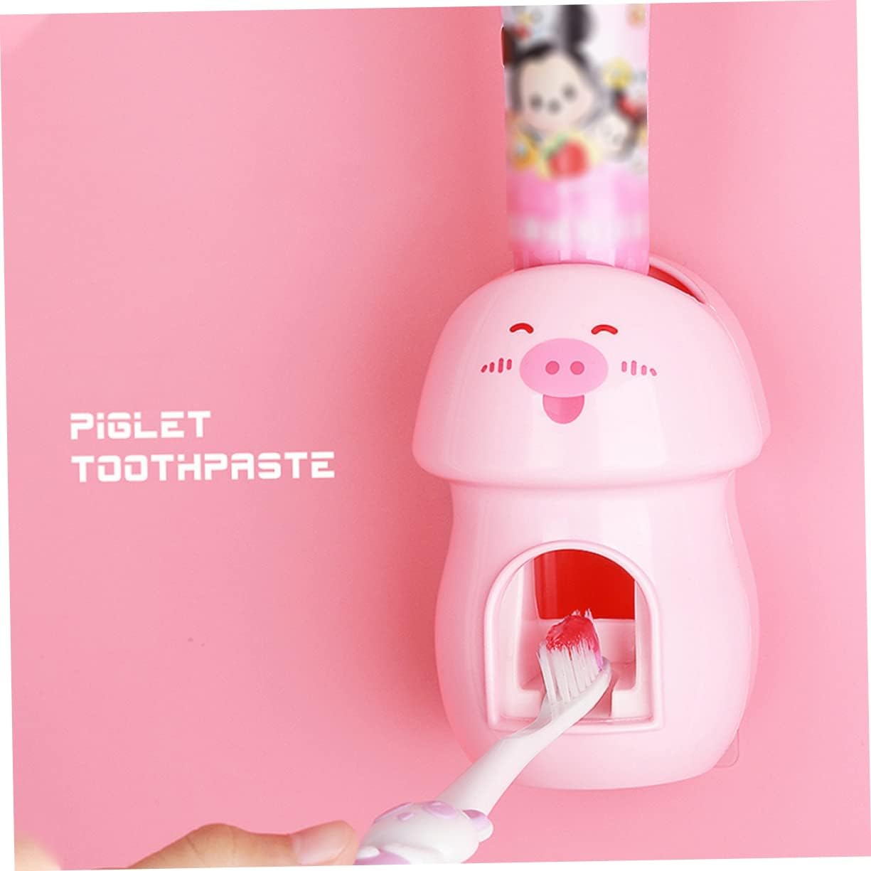 Pig Design Wall-Mounted Toothbrush Holder with Toothpaste Dispenser