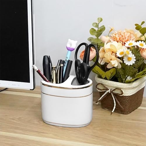 Modern Ceramic Toothbrush Holder with Gold Trim