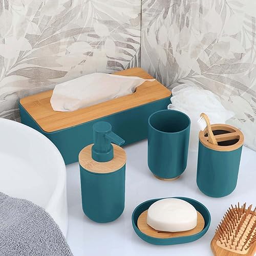 EVIDECO Blue Toothbrush Toothpaste Holder with Bamboo Top - Chic Bathroom Organizer