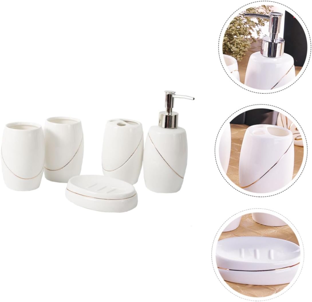 Zerodeko 5pcs Ceramic Toothbrush Holder Set for Bathroom