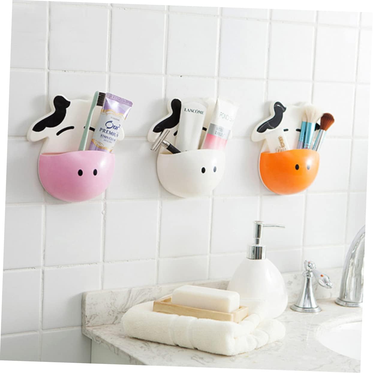 3-Piece Cartoon Cow Suction Cup Toothbrush Holder