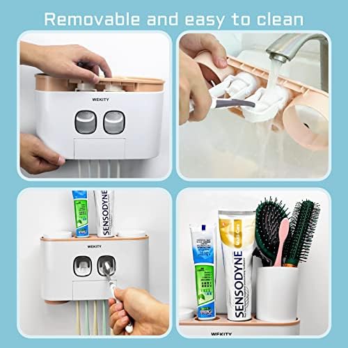 Wekity Multi-Functional Toothbrush Holder with 5 Slots and 4 Cups