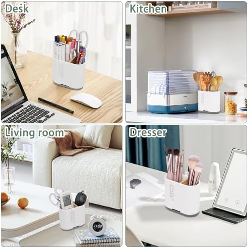 Chintu 2 Slots Electric Toothbrush Holder Storage Caddy - White with Wood Grain