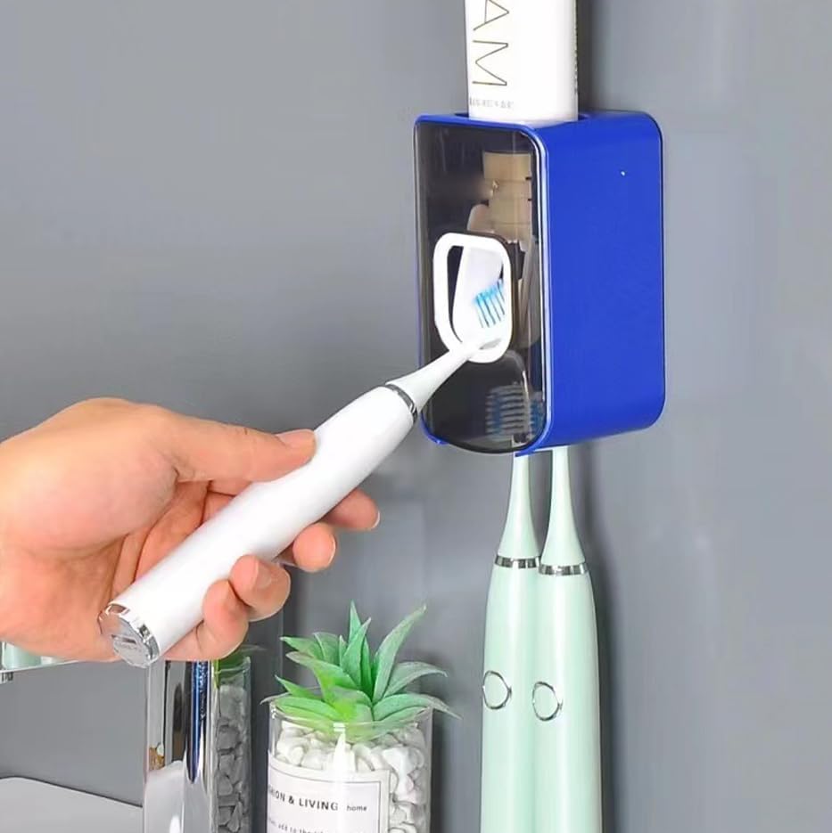 2-in-1 Toothbrush Toothpaste Holder Heavy-Duty Wall-Mounted Dark Blue