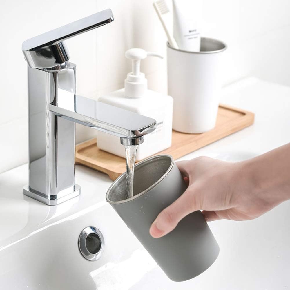 Stainless Steel Mouthwash Toothbrush Holder Simple Elegant Design Includes 2-Piece Set GrayWhite