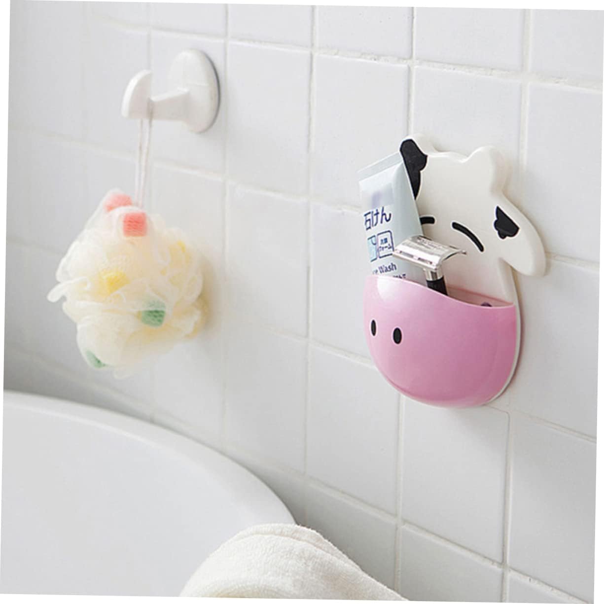 3-Piece Cartoon Cow Suction Cup Toothbrush Holder