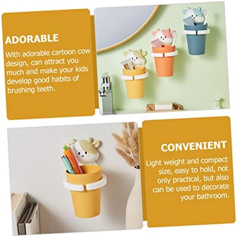Cartoon Cow Toothbrush Holder for Kids Wall-Mounted