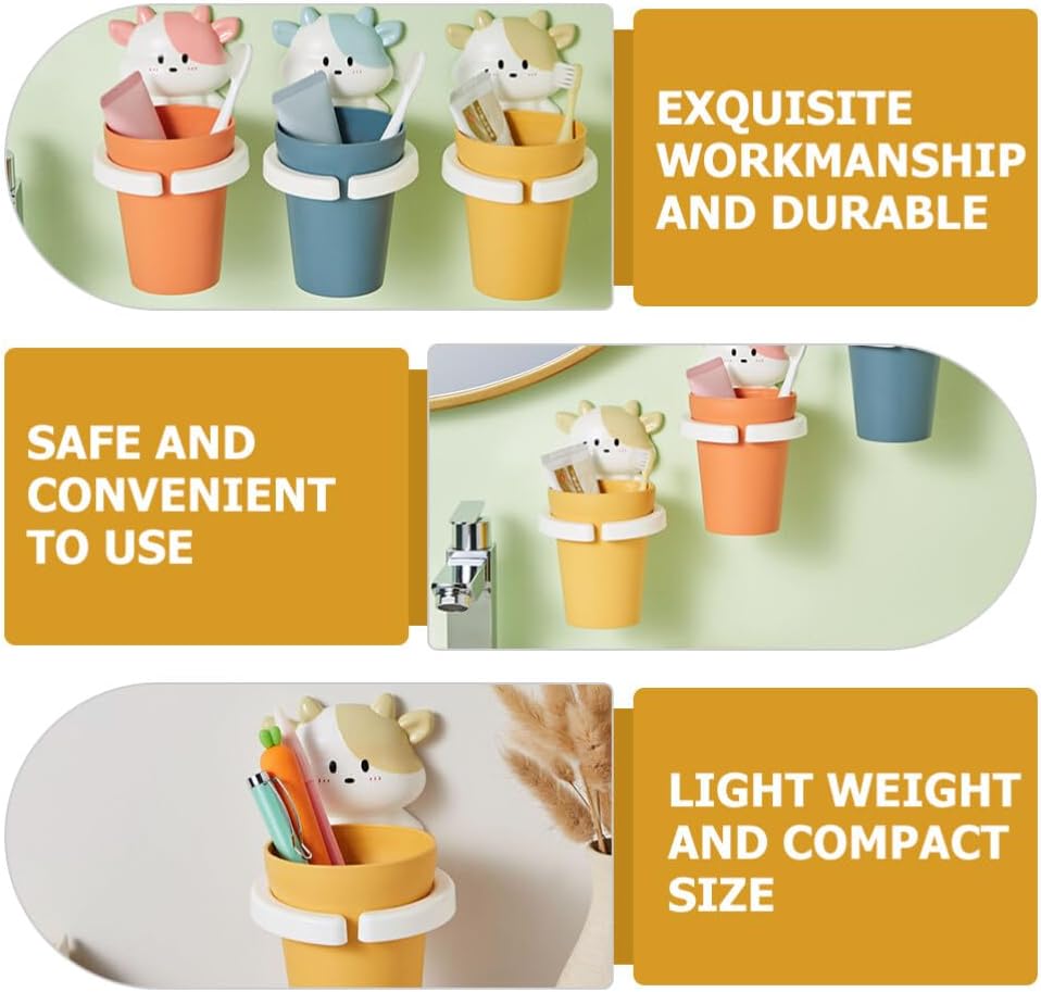 Cartoon Gargle Cup Toothbrush Toothpaste Holder Wall-Mounted for Kids Adults