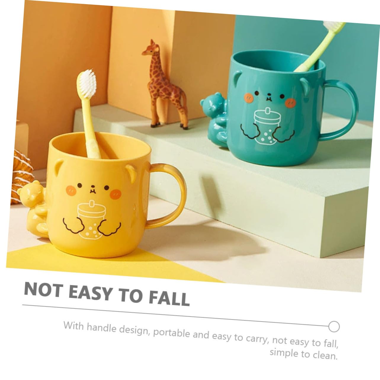 Homoyoyo 2Pcs Cartoon Plastic Mouthwash Cup for Bear Shaped Toothbrush Dispenser