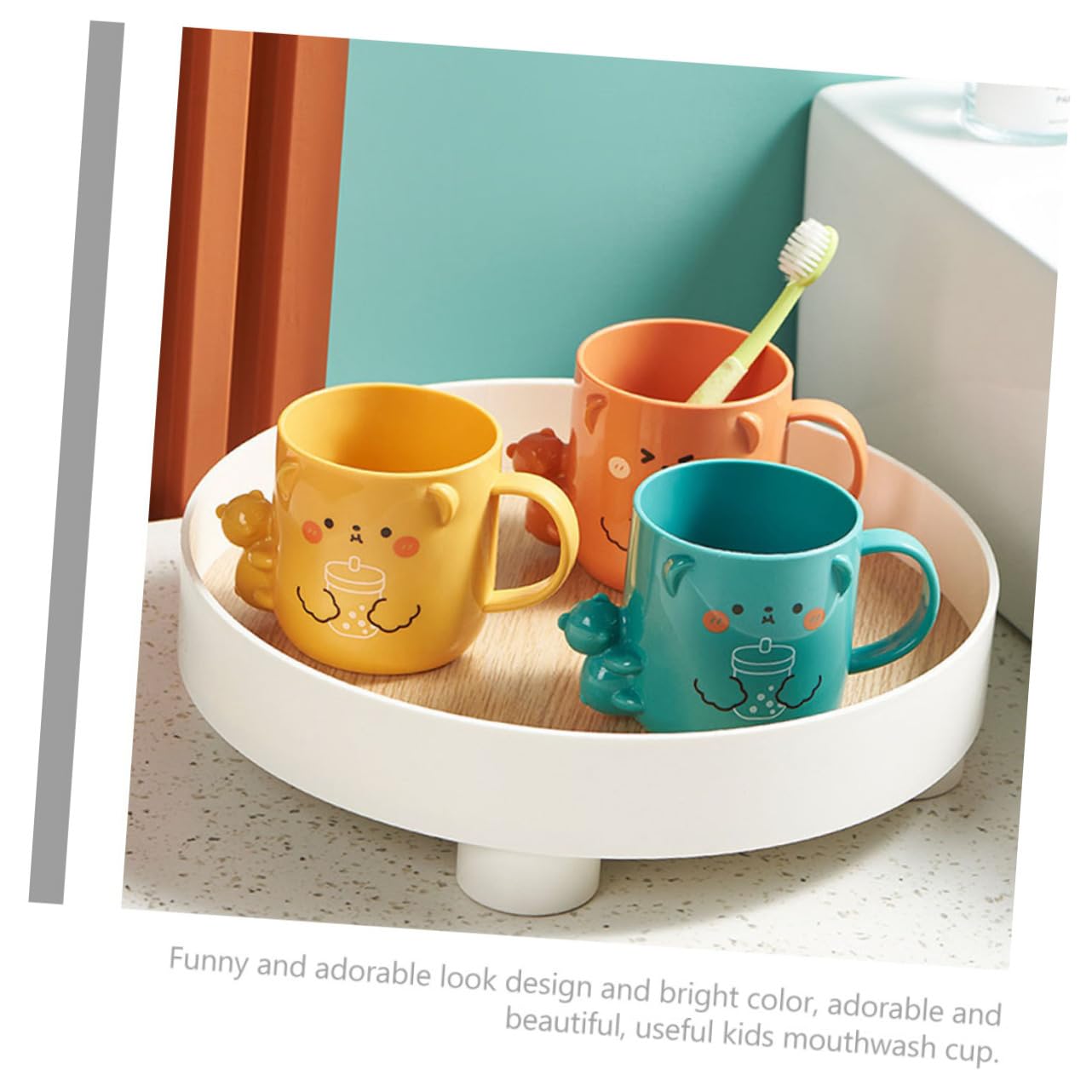 Homoyoyo 2Pcs Cartoon Plastic Mouthwash Cup for Bear Shaped Toothbrush Dispenser