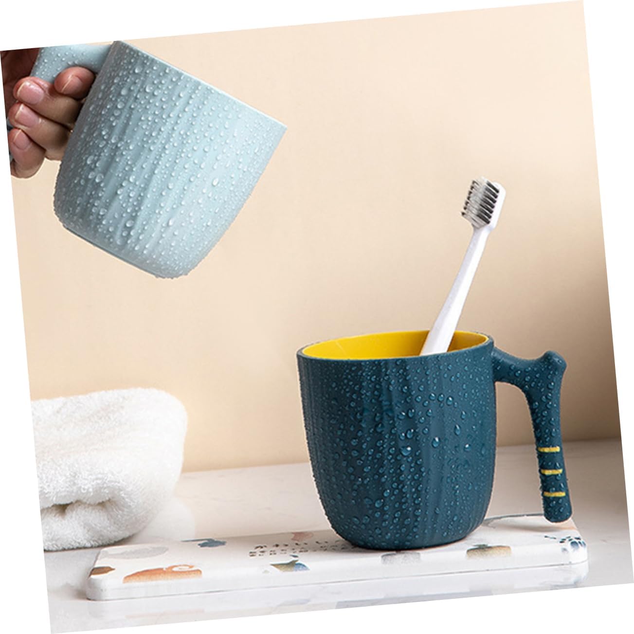 KONTONTY Toothbrush Storage Cup Handle Creative Design for Easy Storage