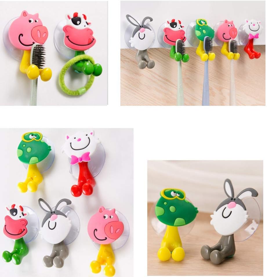 5PCS Cute Cartoon Animal Toothbrush Holders Wall-Mounted Set for Kids