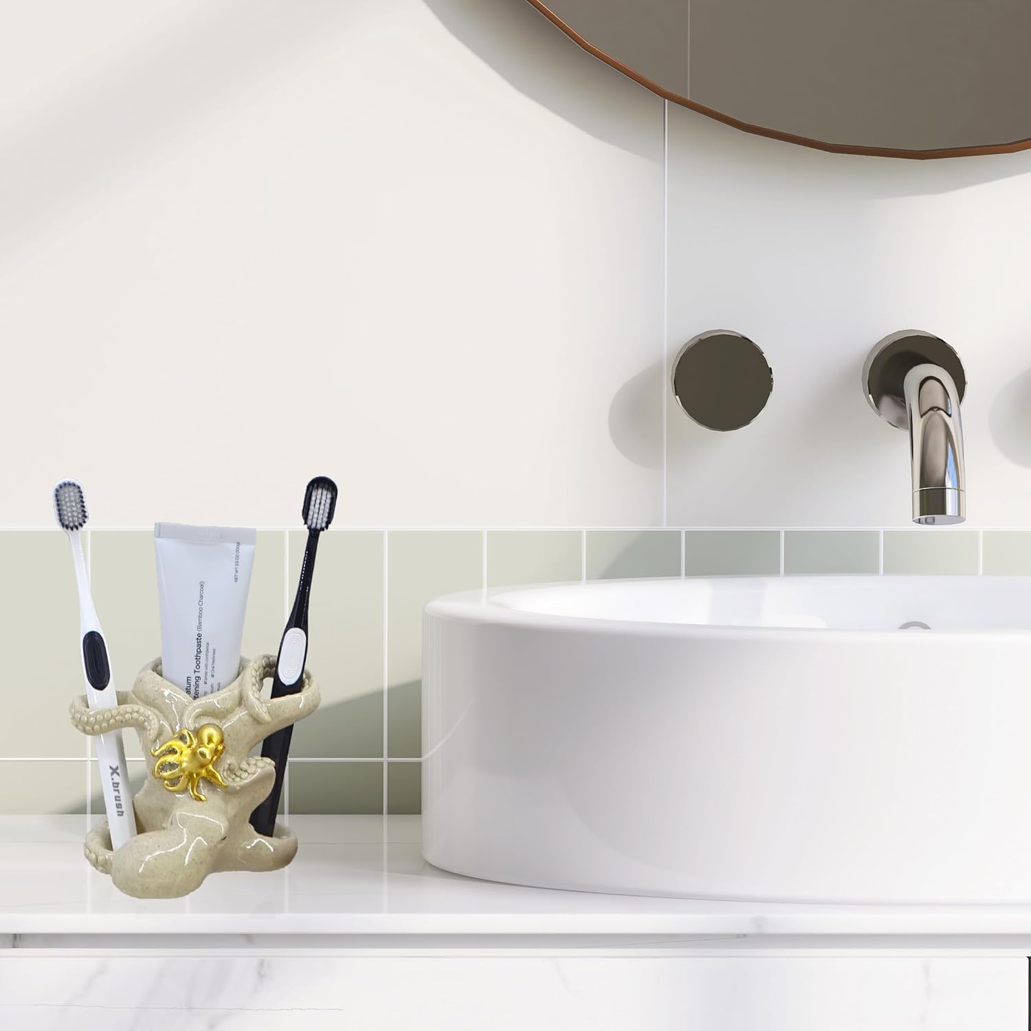 5-inch Gold Octopus Toothbrush Holder - Suction-Cup Bathroom Organizer