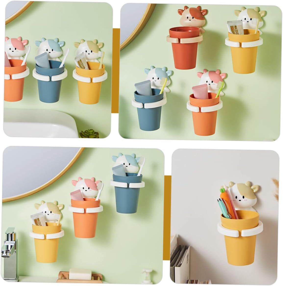 LIFKOME Cartoon Cow Toothbrush Cup - Easy Install Safe Compact for Boys Girls