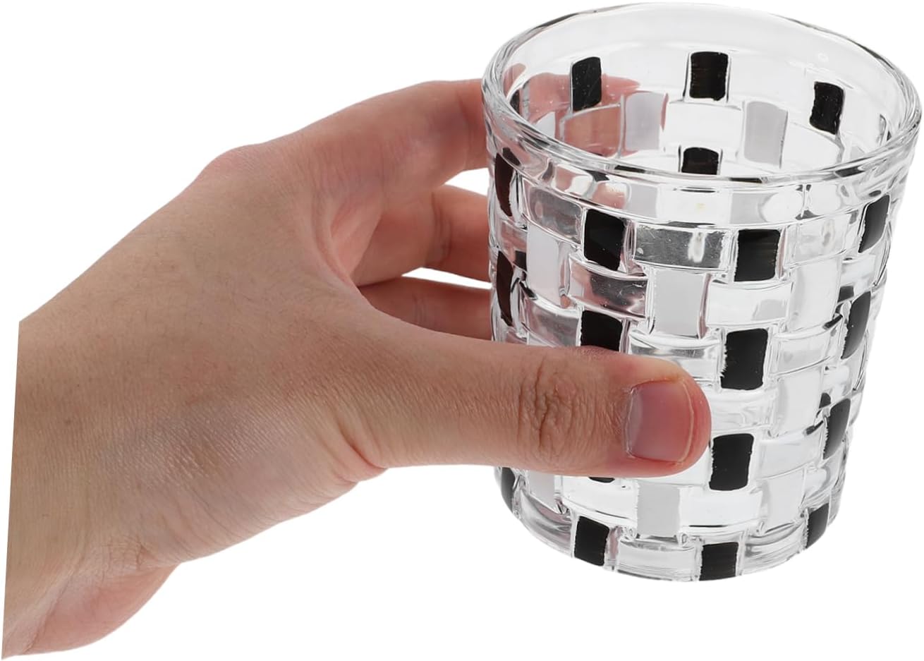 Zerodeko Stylish Glass Toothbrush Cup - Black White Checkerboard Pattern