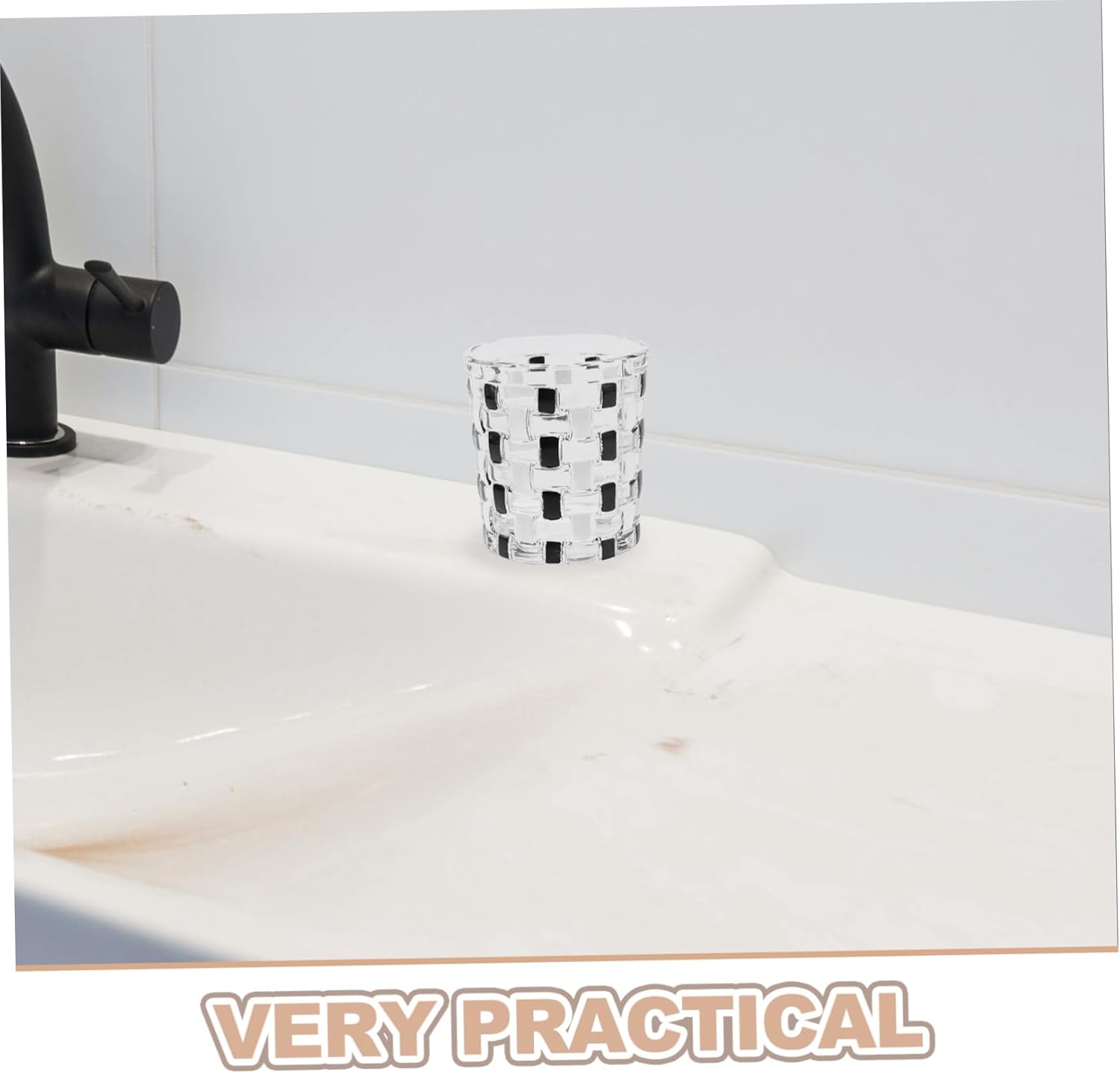 Stylish Black White Checkerboard Glass Toothbrush Holder Cup