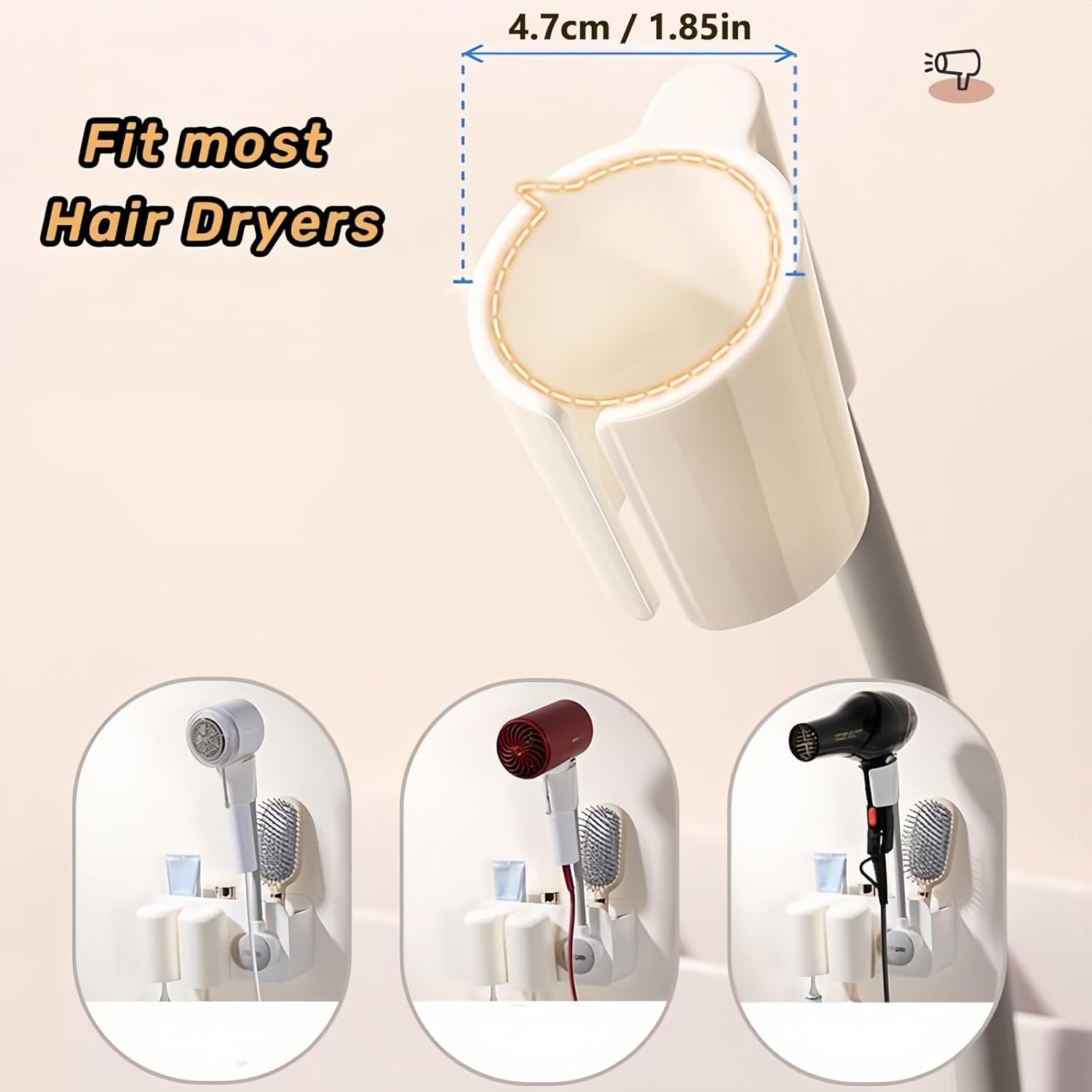 3 in 1 Toothbrush Holder with Hair Dryer Stand and Toothpaste Dispenser