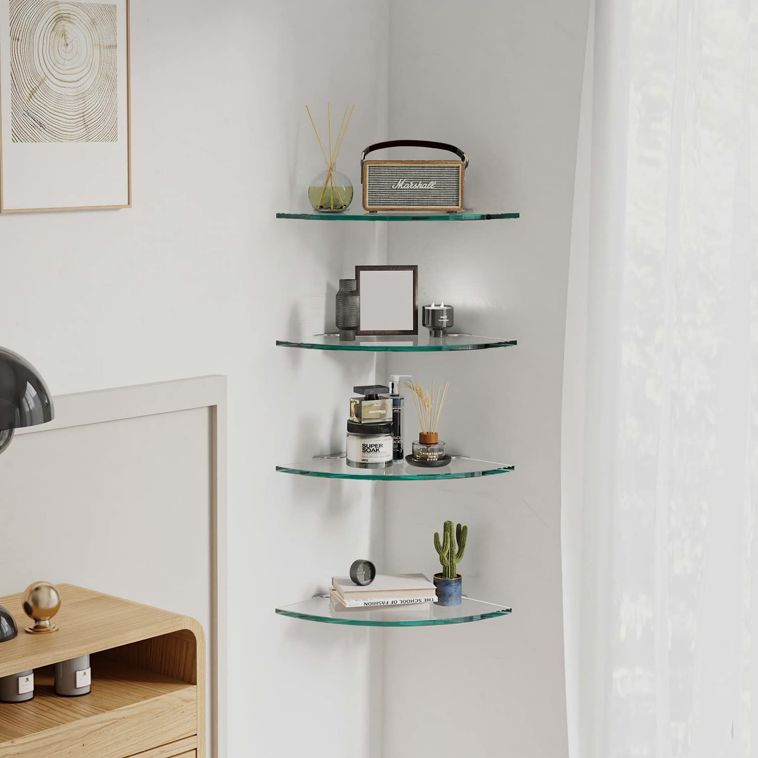 Elegant Bathroom Corner Glass Shelf Set Space-Saving Durable