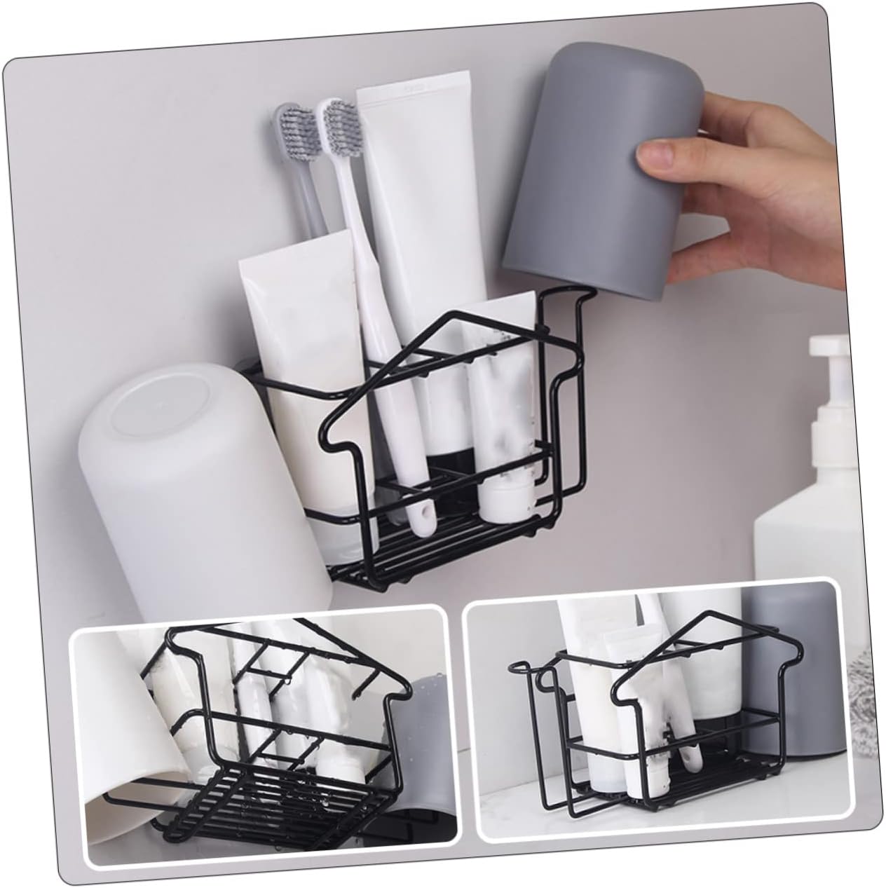 Ciieeo Wall Mounted Toothbrush Holder Shampoo Storage Stand