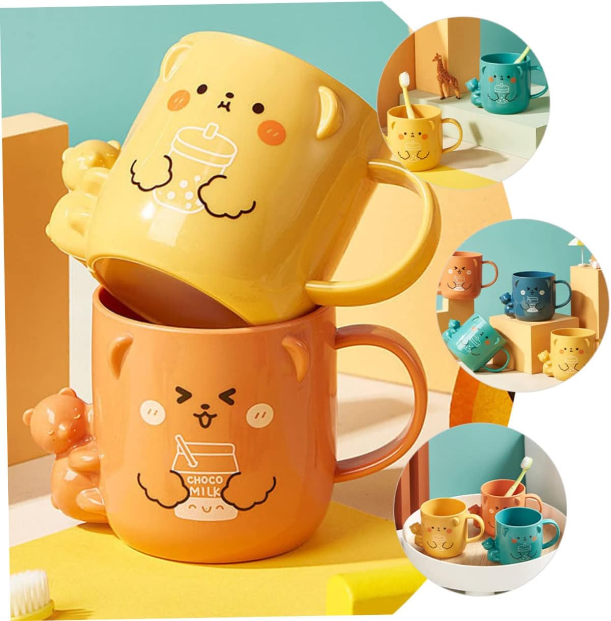 Alipis 2Pcs Cartoon Toothbrush Cup Cute Bear Design for Bathroom Use
