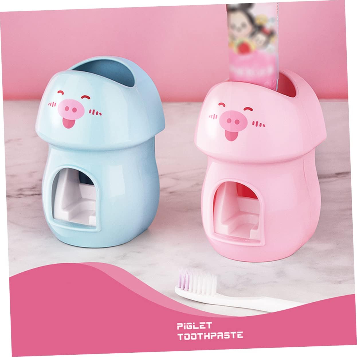 Pig Design Wall-Mounted Toothbrush Holder with Toothpaste Dispenser