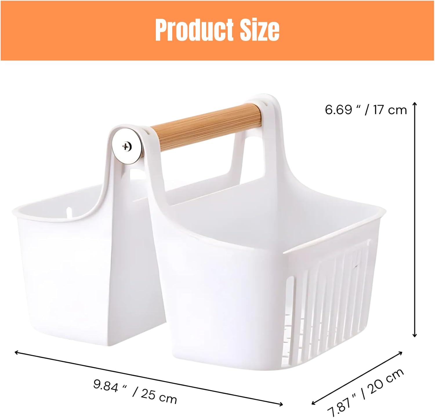 Portable Shower Caddy with Bamboo Handle White