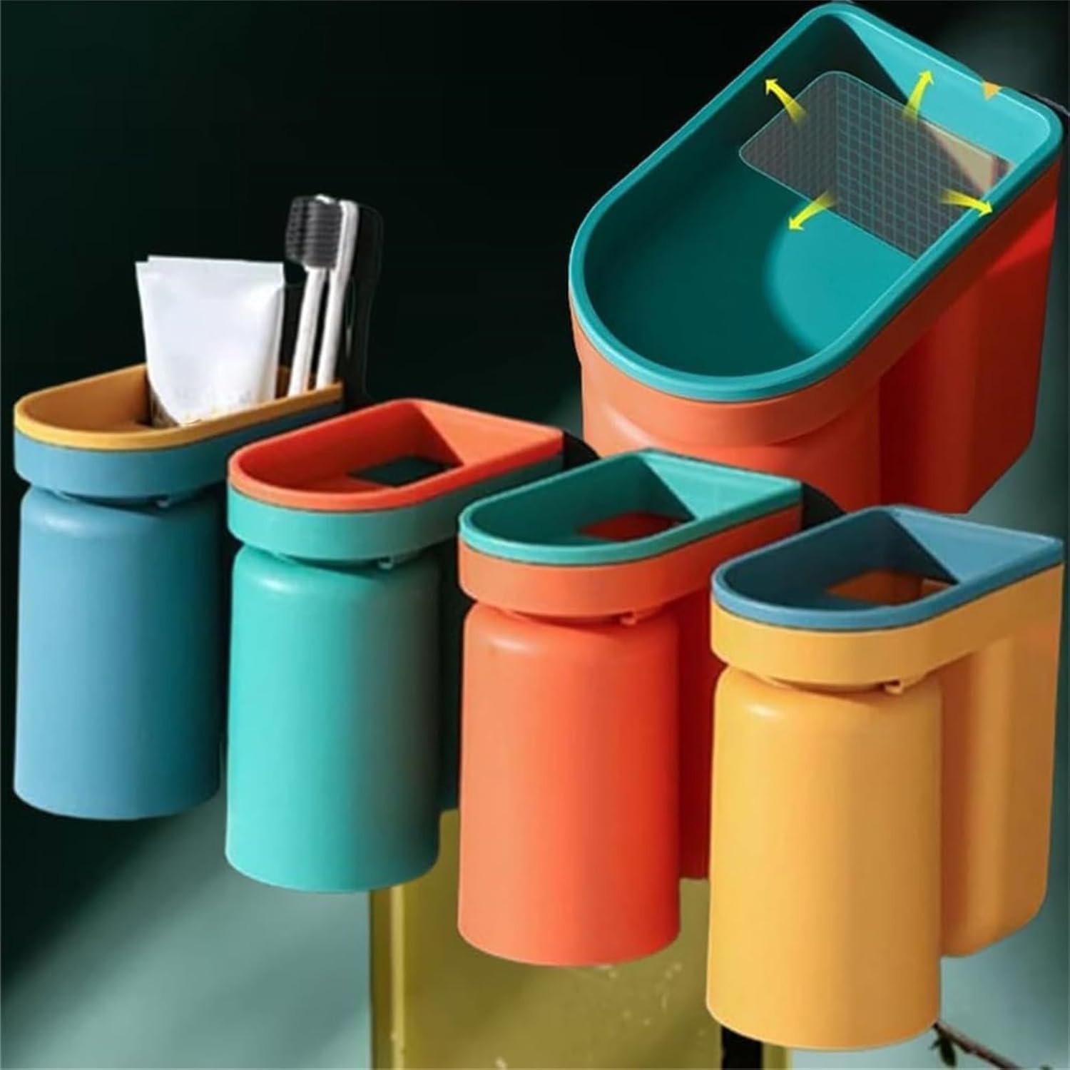 2 In 1 Wall Mounted Toothbrush Holder with Cup
