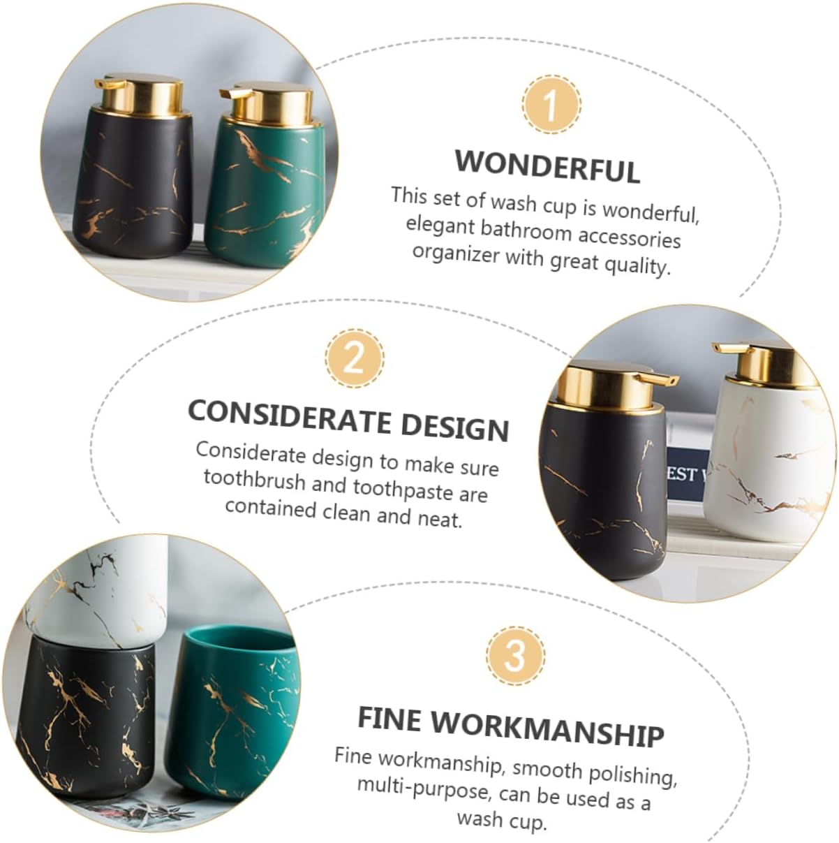 Elegant Bathroom Set - Toiletry Cup Dispenser Toothbrush Holder