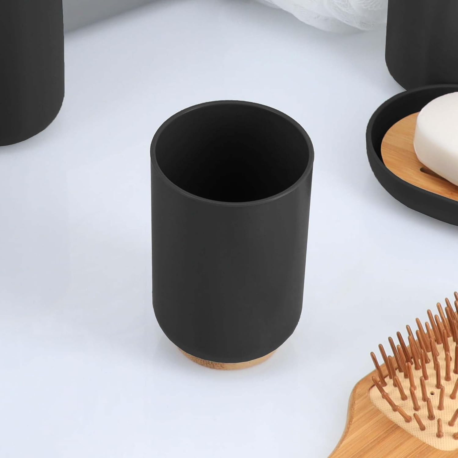 EVIDECO Bamboo Vanity Tumbler Black - Space-Saving Eco-Friendly Toothbrush Holder