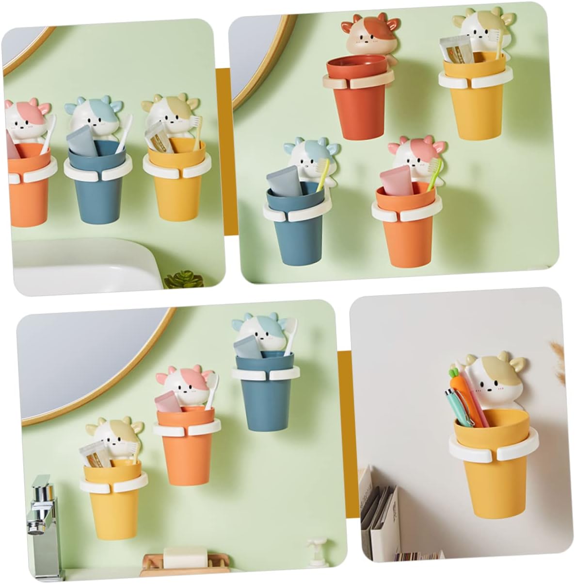 Cartoon Cow Toothbrush Holder for Kids Wall-Mounted