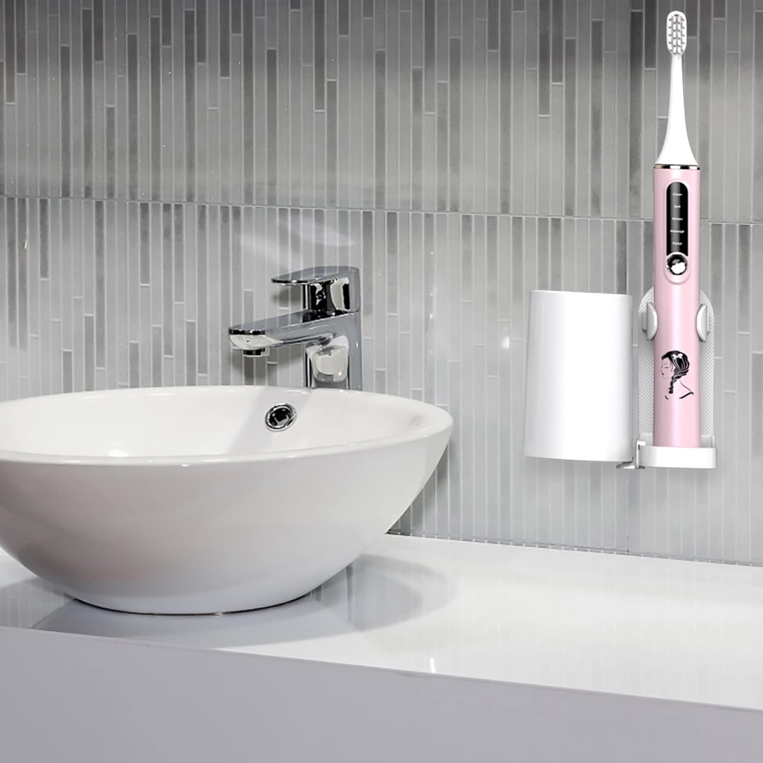 2 Sets Wall Mounted Electric Toothbrush Holder Cup Rack 1