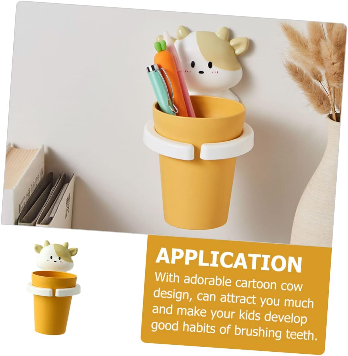 Cartoon Toothbrush Holder for Boys and Girls with Adhesive Gargle Cup